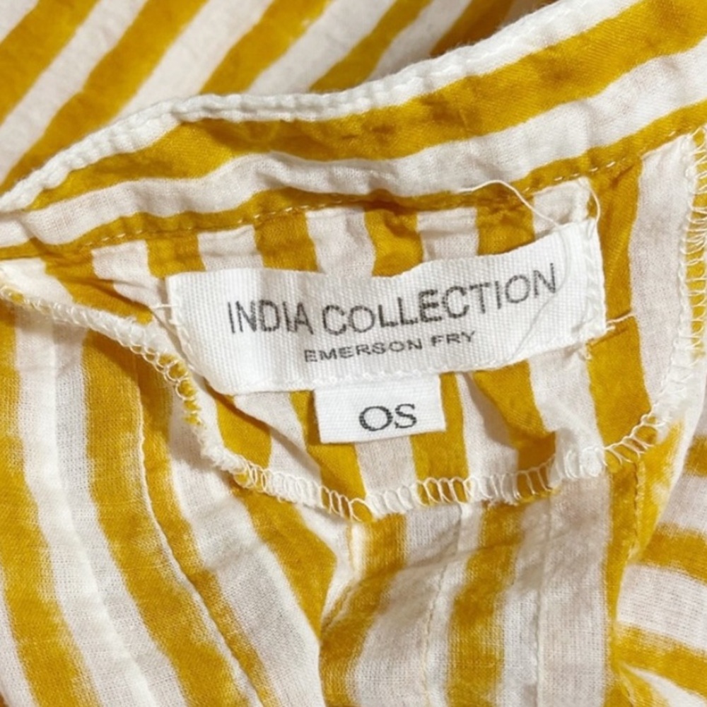 EMERSON FRY Mandarin Collar Top Oversized Boxy Marigold Yellow Stripe Blouse OS - Picture 5 of 7
